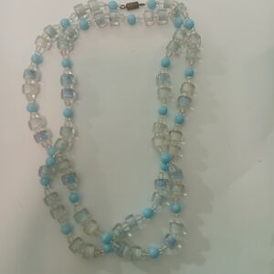 Vintage Elegant Blue and Clear Beaded Necklace